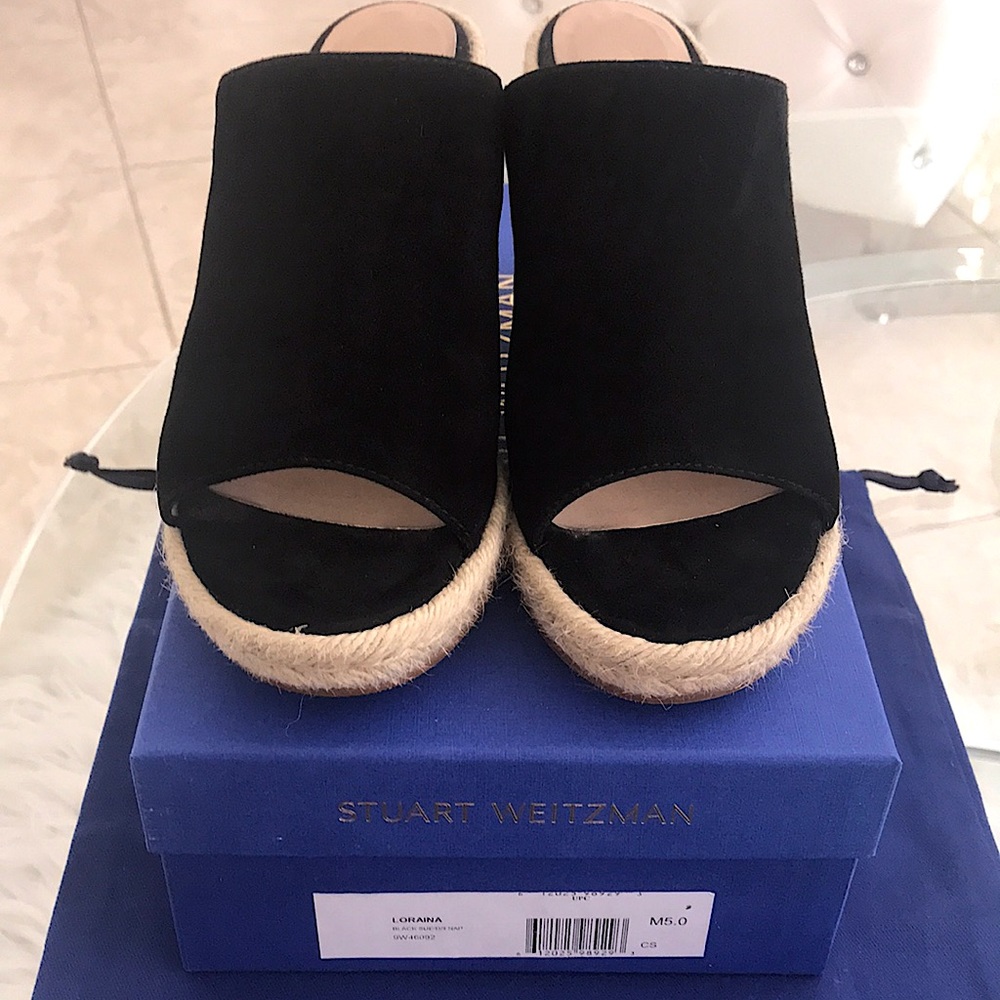Stuart Weitzman Loraina espadrille Black Suede wedge